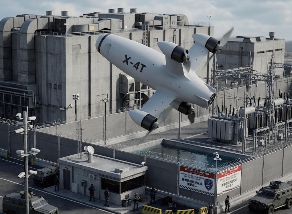 Дрон-перехватчик Rapiddart X-4T перехватывает БПЛА над охраняемым промышленным объектом